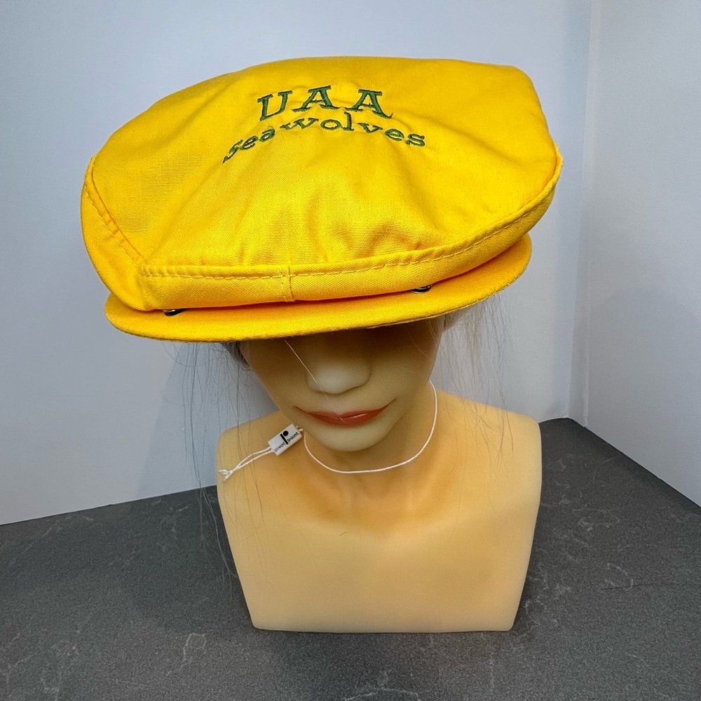 VINTAGE 80’s UAA Seawolves Gentleman Snapback Cabbie Newsboy Pimp Yellow Cap